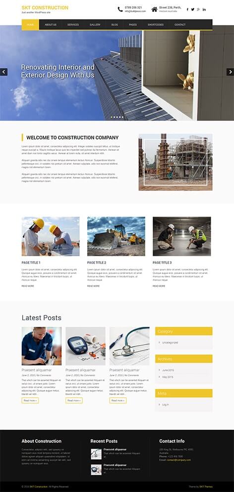 Free Construction WordPress Theme for contractor, concrete - Themes21