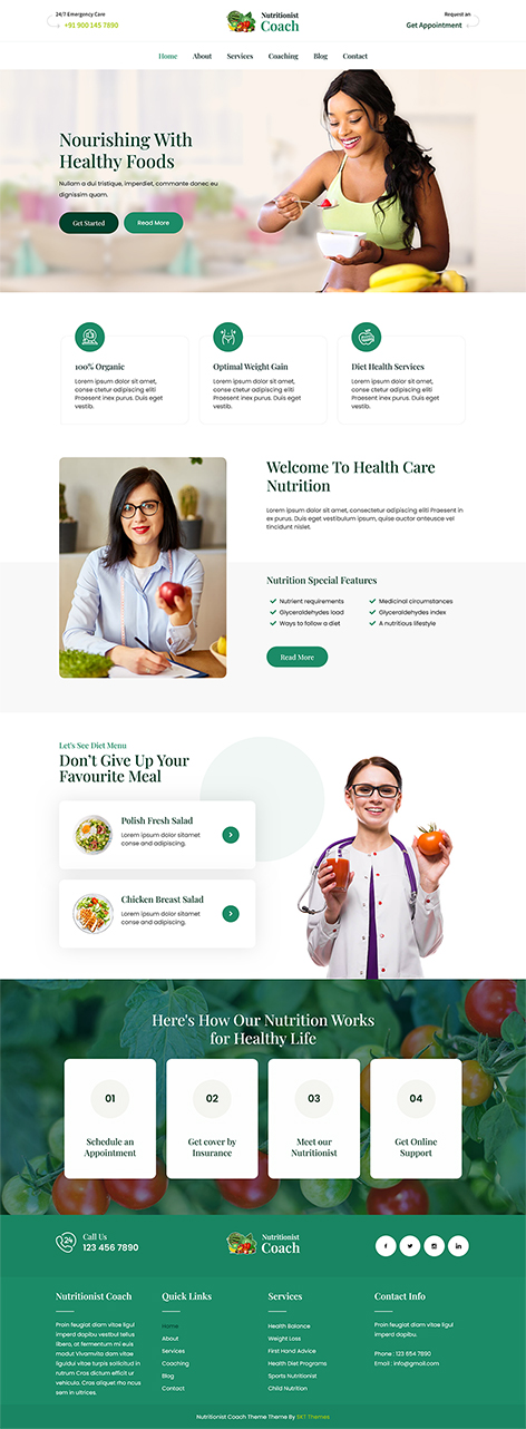 free Nutritionist Coach WordPress theme